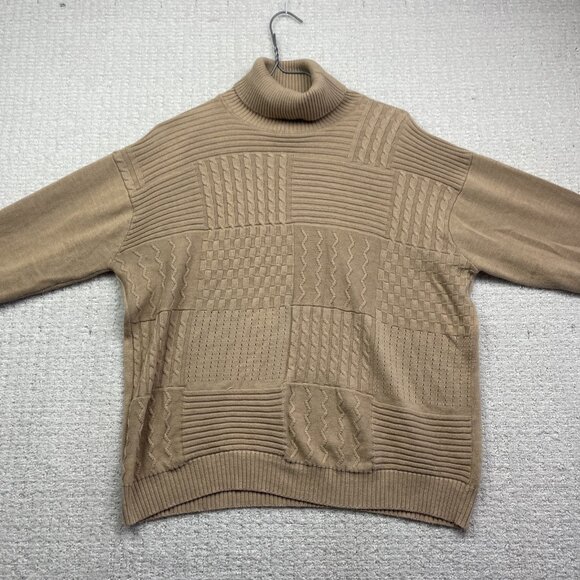 Y2K FAD 3D Cable knit Patchwork Asymmetrical Beige / Tan Mock neck Women Read - Picture 8 of 13